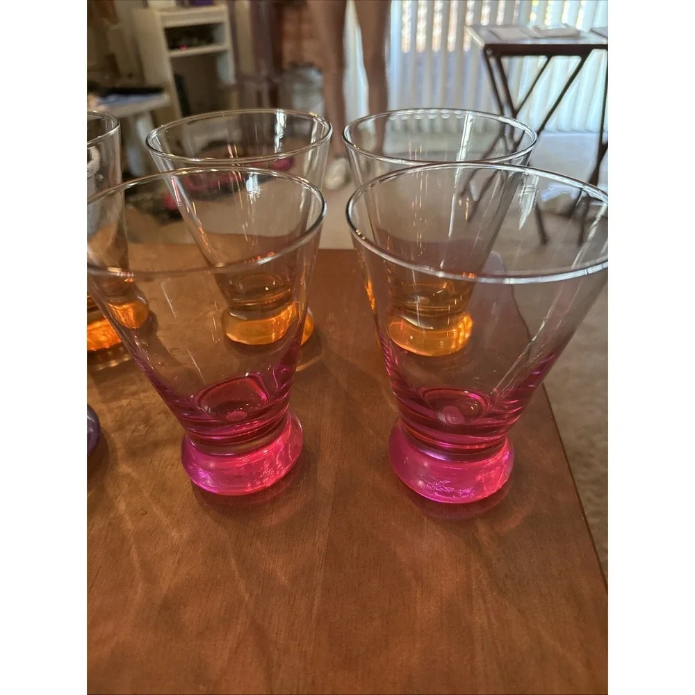 Set of 6 Vintage MCM Libby Cosmos Neon 14oz  Multicolor Cosmopolitan Glasses